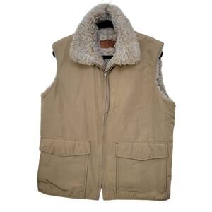 Woolrich USA Large 36 Vintage Puffy Arctic Cargo Vest Tan Nylon Sz Men Sz 36